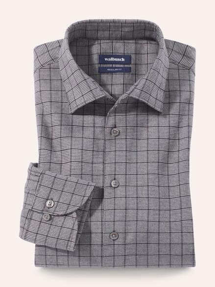 Soft-Flanell Hemd Minikaro Grau