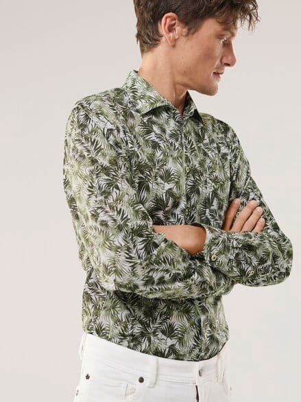 Extraglatt-Hemd Tropical Druck Oliv