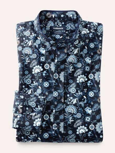 Extraglatt-Stehkragen-Hemd Druck Marine