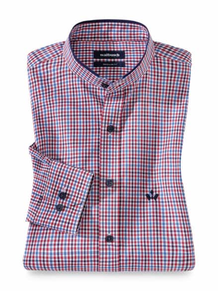 Extraglatt-Stehkragen-Hemd Vichy Rot Extraglatt-Stehkragen-Hemd Vichy Rot