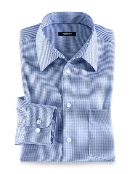 Extraglatt-Hemd Walbusch-Kragen Hahnentritt Blau Extraglatt-Hemd Walbusch-Kragen Hahnentritt Blau