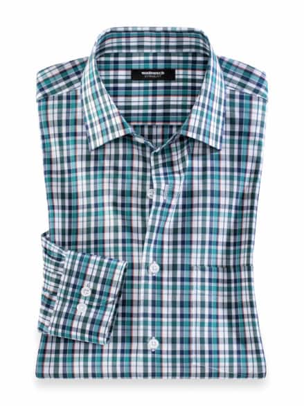 Extraglatt-Hemd Kent-Kragen Lagune kariert