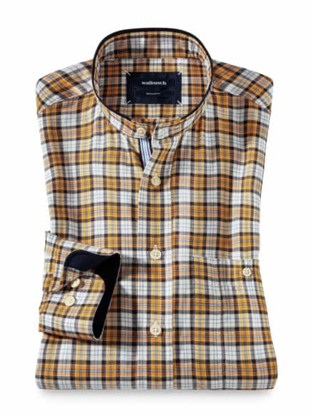 Stehkragen Flanell-Hemd Karo Safran Stehkragen Flanell-Hemd Karo Safran