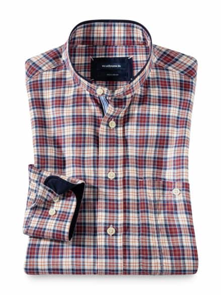 Stehkragen Flanell-Hemd Karo Bordeaux