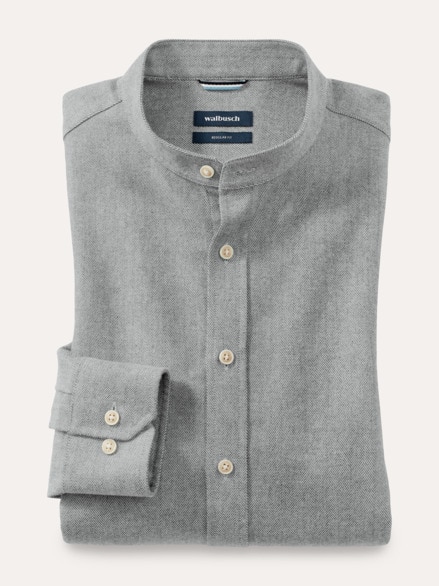 Flanell Stehkragen-Hemd Grau Melange