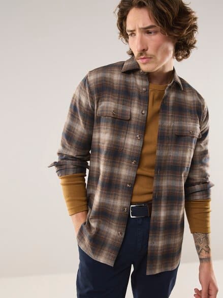 Flanell-Overshirt Karo Braun