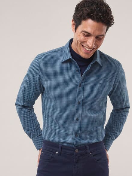Soft-Flanell Hemd mit Kent-Kragen Minikaro Marine