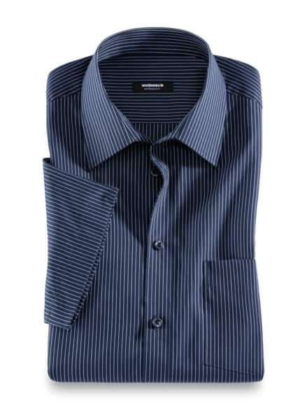 Extraglatt-Hemd Walbusch-Kragen Nadelstr.Navy