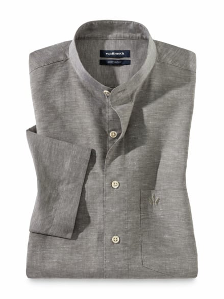 Stehkragen-Leinenhemd Schilf