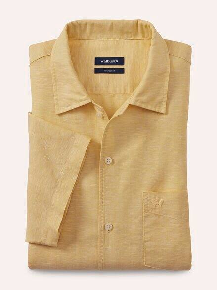 Leinen-Mix Revers-Kragen-Hemd Vanille