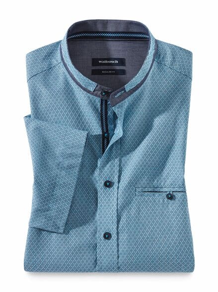 Kurzarm Struktur-Hemd Türkis