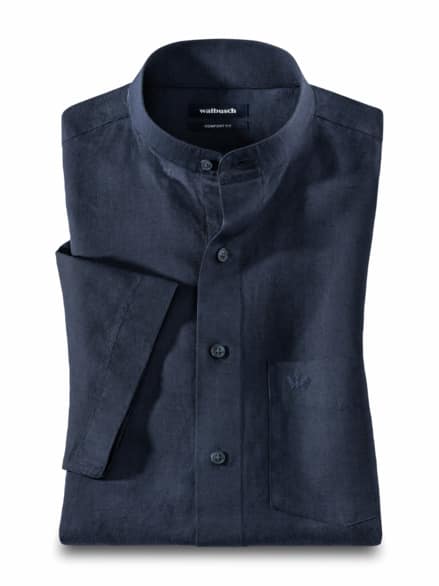 Stehkragen-Leinenhemd Blau Stehkragen-Leinenhemd Blau