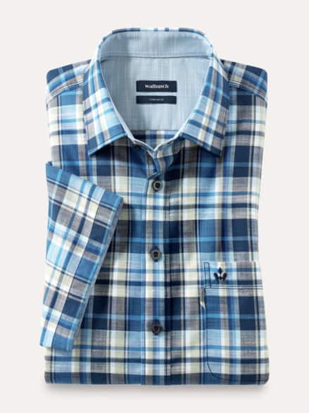 Tropical-Hemd soft & leicht Karo Blau