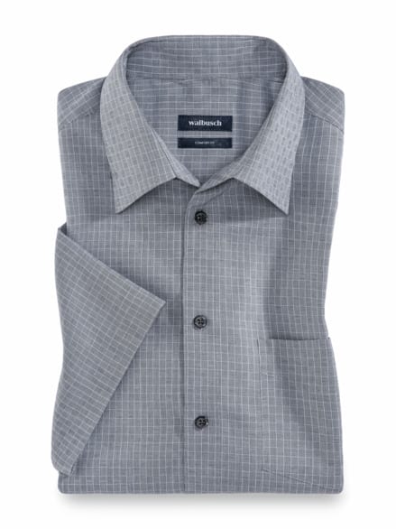 Extraglatt-Hemd Walbusch-Kragen Gitterkaro Grau Extraglatt-Hemd Walbusch-Kragen Gitterkaro Grau