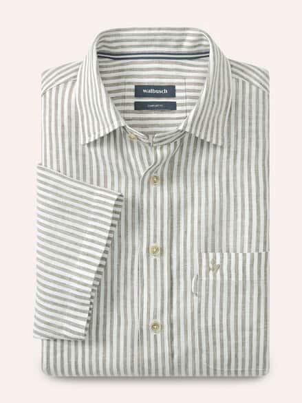 Pures Leinen Hemd Streifen Oliv