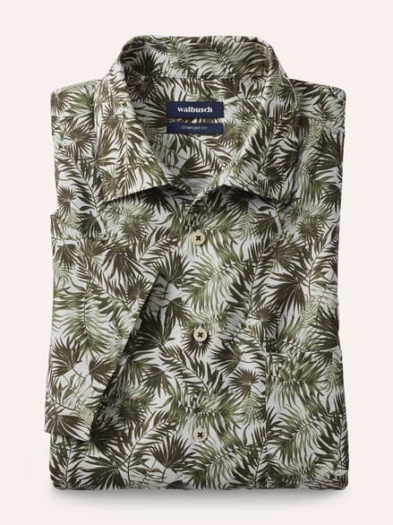 Extraglatt-Hemd Tropical Druck Oliv