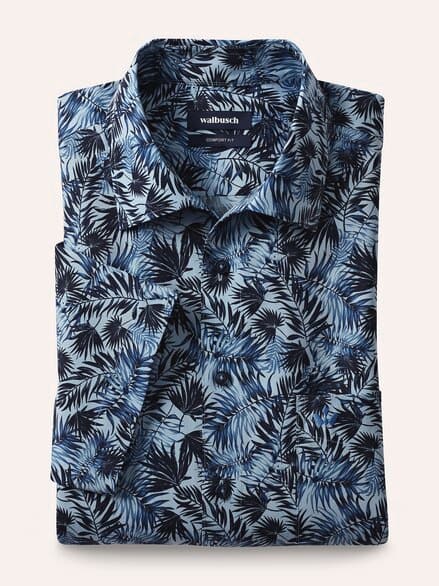 Extraglatt-Hemd Tropical Druck Blau