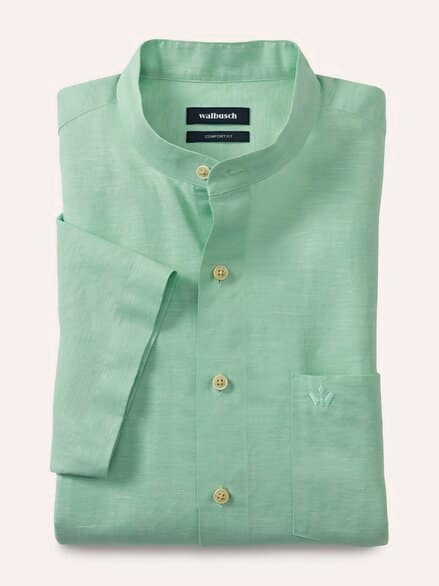 Stehkragen-Leinenhemd Pistazie