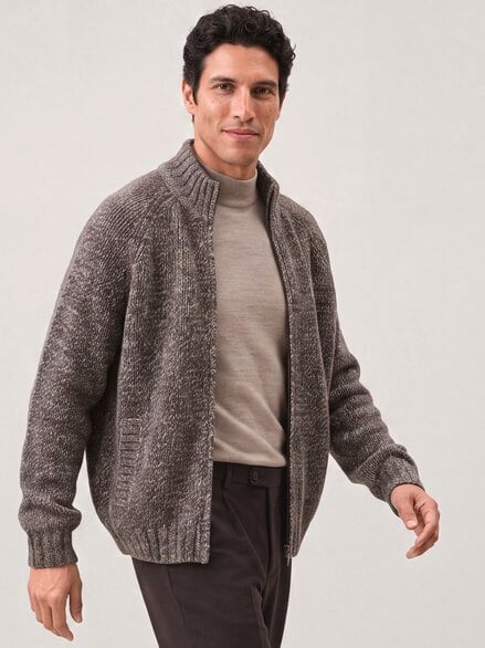 Grobstrick-Jacke aus Merinowolle Dunkelbraun
