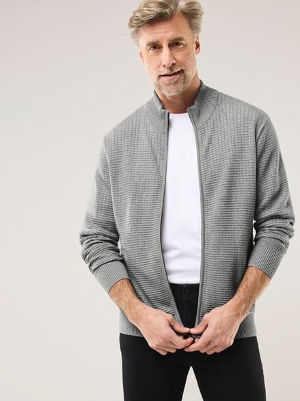 Strickjacke Waffelstruktur Grau Melange