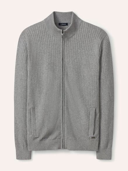 Strickjacke Waffelstruktur Grau Melange