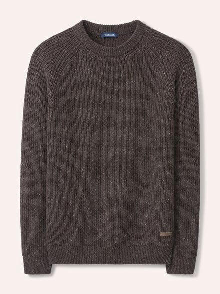Rundhalspullover in Tweed Optik Dunkelbraun