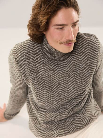 Rollkragenpullover mit Fischgratm. Sand
