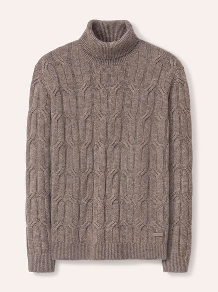 Rollkragenpullover mit Yakwolle Taupe