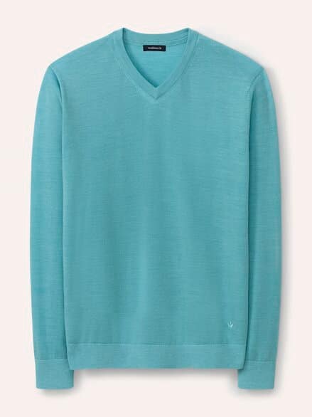 V-Pullover Merino Extrafein Mintgrün