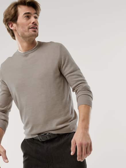 Rundhals-Pullover Merino Extrafein Natur
