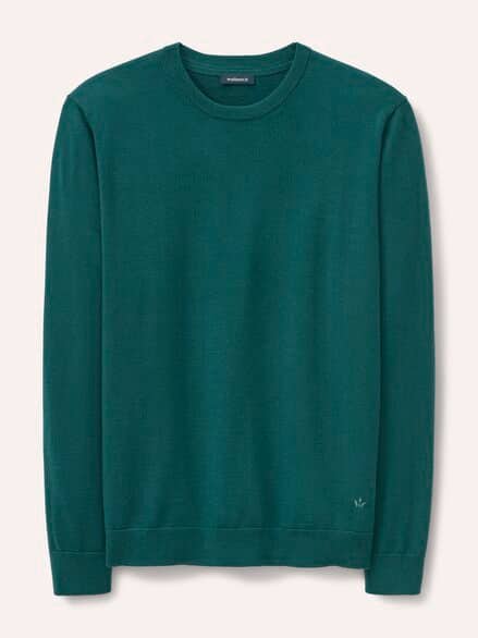 Rundhals-Pullover Merino Extrafein Blaugrün