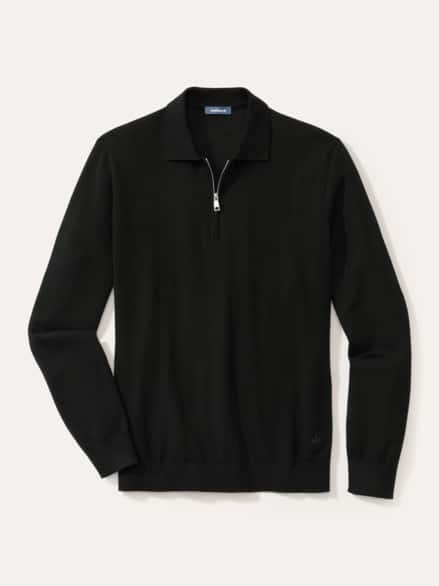 Polo-Pullover Merino Extrafein Schwarz Polo-Pullover Merino Extrafein Schwarz
