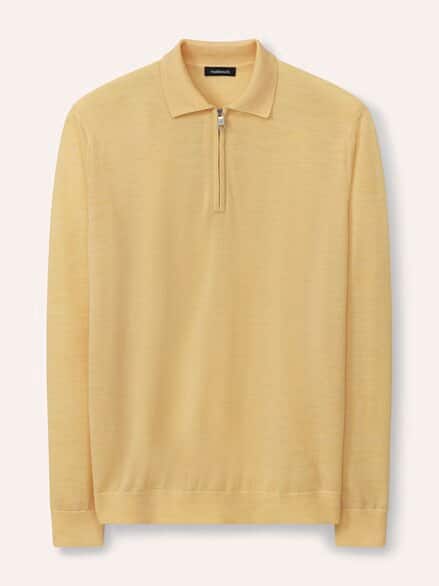Polo-Pullover Merino Extrafein Zitronengelb