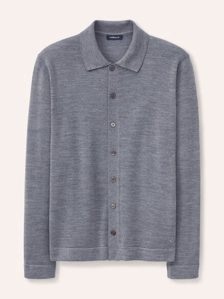 Strickpolo aus Merinowolle Grau Melange