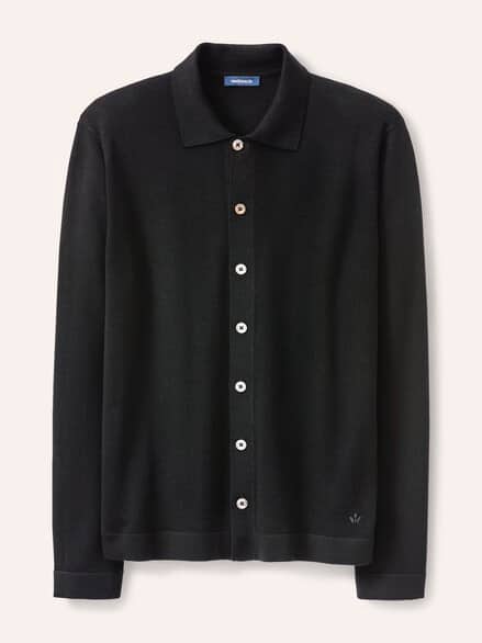 Strickpolo aus Merinowolle Schwarz