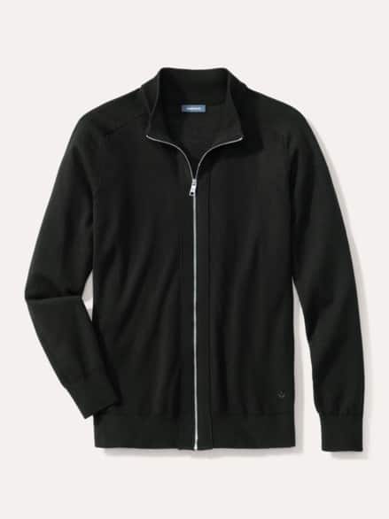Zip-Strickjacke Merino Extrafein Schwarz