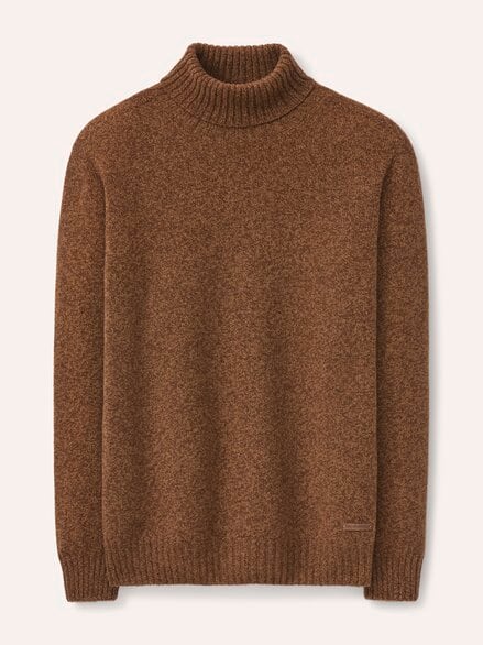 Rollkragenpullover aus Lammwolle Cognac