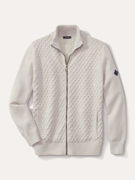 Premium Baumwoll-Strickjacke Wollweiß