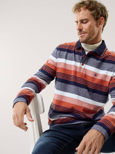Langarmpolo Supersoft Streifen Terra