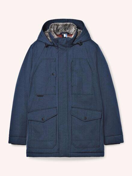 Warme Langjacke mit Kunstfell Marine
