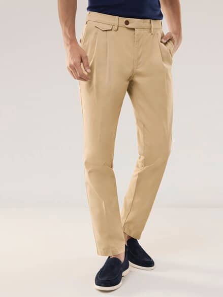 Feintwill Bundfalten-Chino Sand