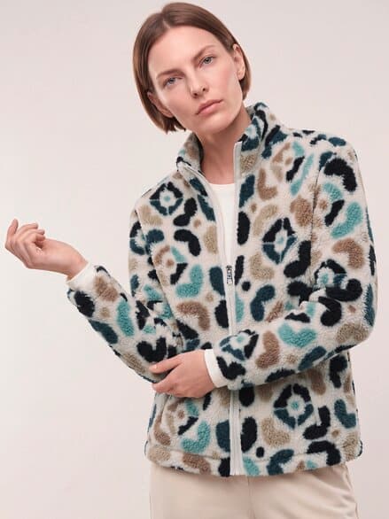 Jacke aus Teddyfleece Druck Blau/Petrol