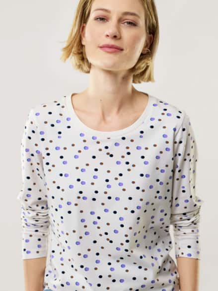 Baumwollshirt Punkte Weiß Multicolor
