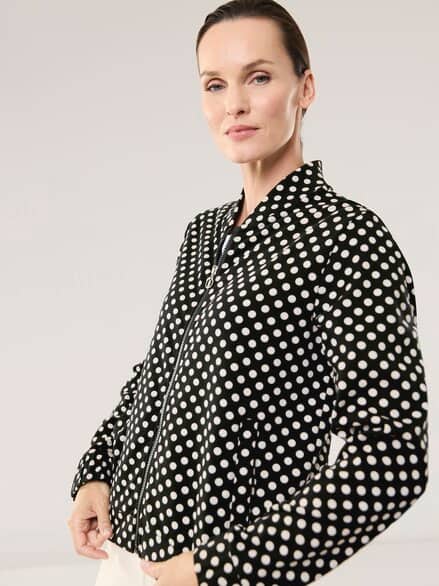 Baumwollstretch Blouson Tupfen Schwarz