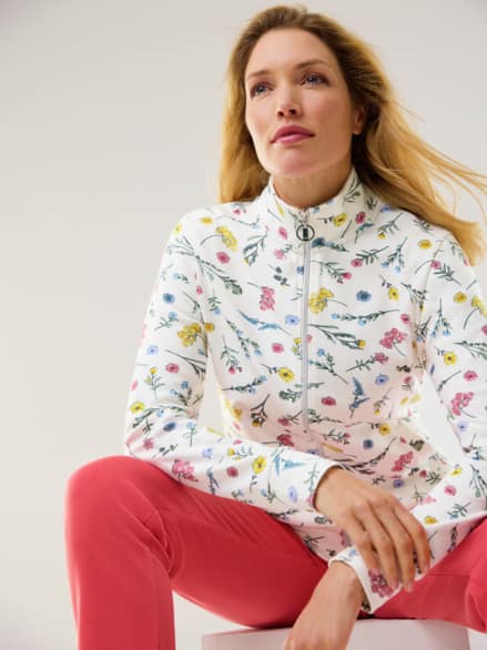 Baumwollstretch Jacke Gartenblume Weiß Baumwollstretch Jacke Gartenblume Weiß