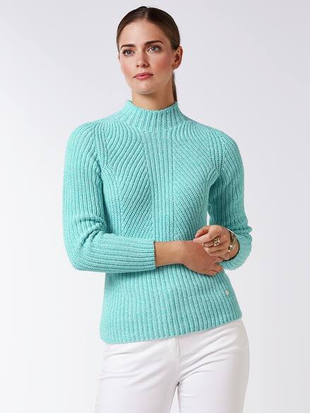 Patentpullover Nahtlos Aqua/Weiß