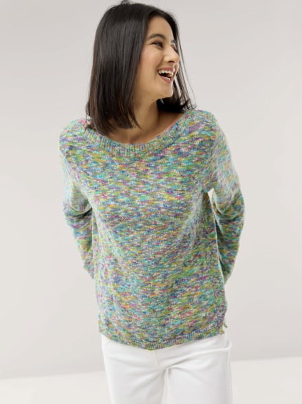 Multicolor Flammengarn Pullover Königsblau Multicolor