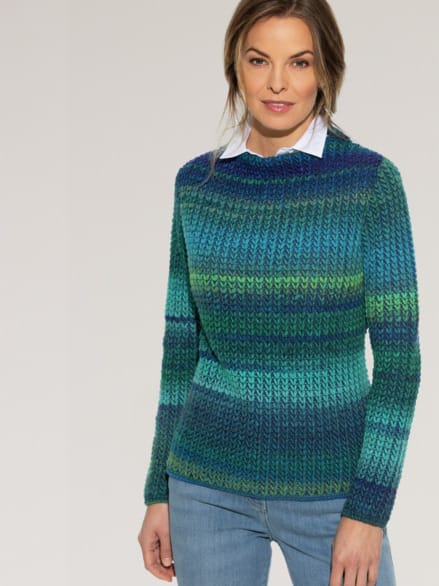 Grobstrick-Pullover Farbverlauf Blau/Grün Grobstrick-Pullover Farbverlauf Blau/Grün