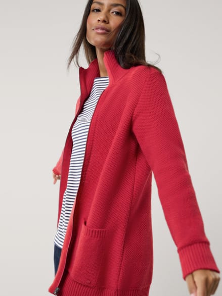 Zip-Longstrickjacke Kirschrot