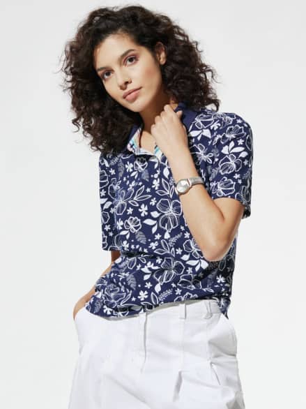 Poloshirt Hitzefrei Flowerprint Marine